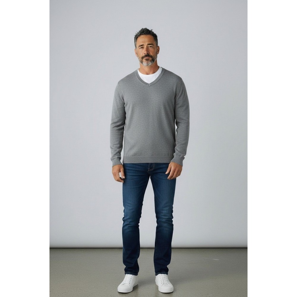 Banana Republic Sweater Mens Large Gray Silk Cashmere V-Neck Lightweight